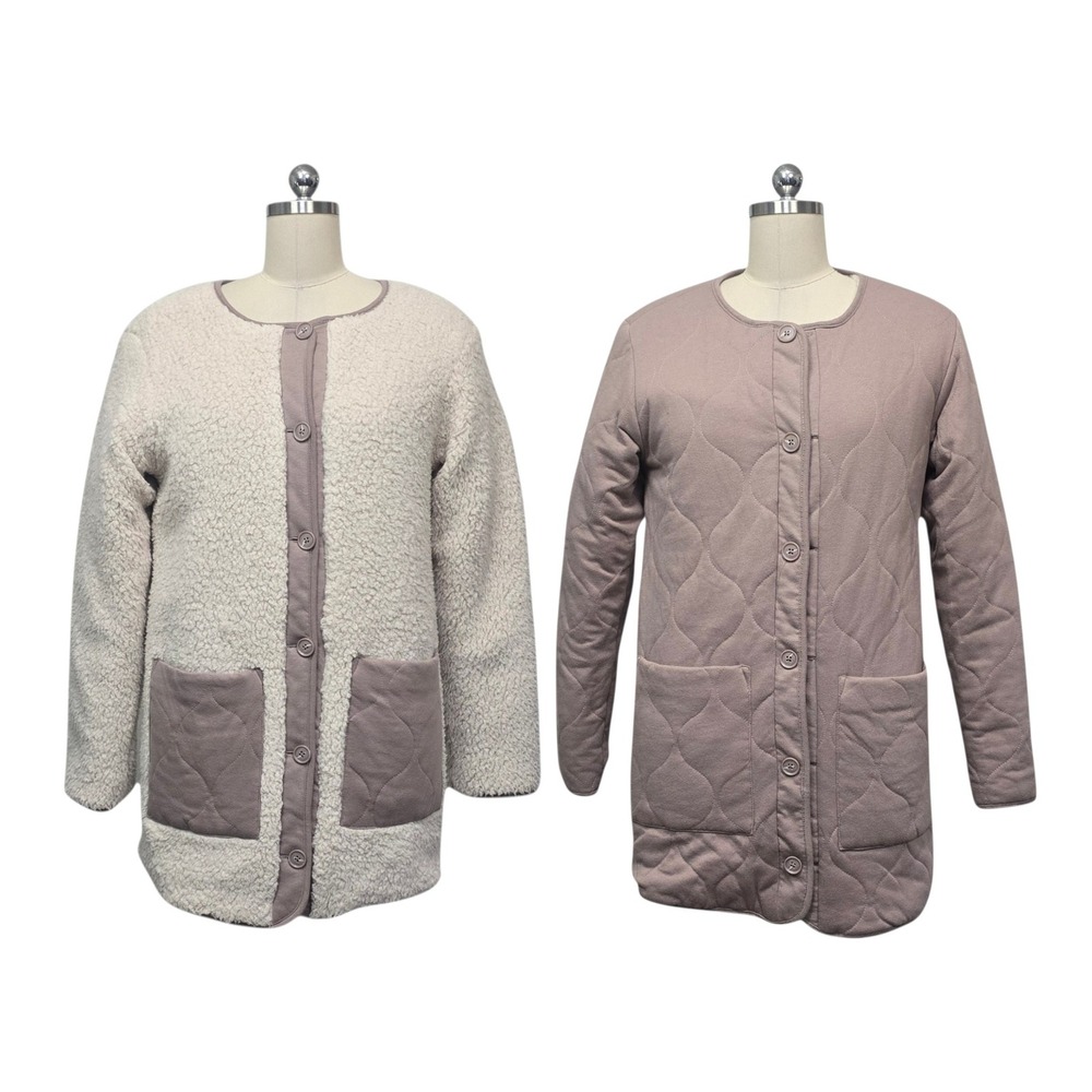 Z Supply Womens Reversible Sherpa Quilted Jacket Mauve Cream Size Small